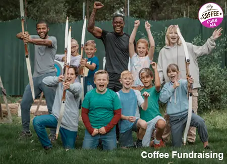 A group of kids preparing for an Archery Club Coffee Fundraiser