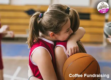 A basketball team fundraising by selling coffee to raise funds.